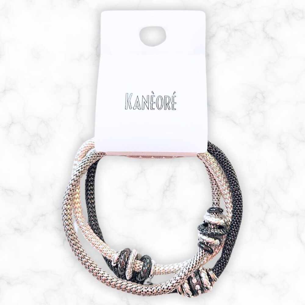 NWT Kanèoré Women's Silver Tone Three Strand Mesh Chain Charm Bracelet